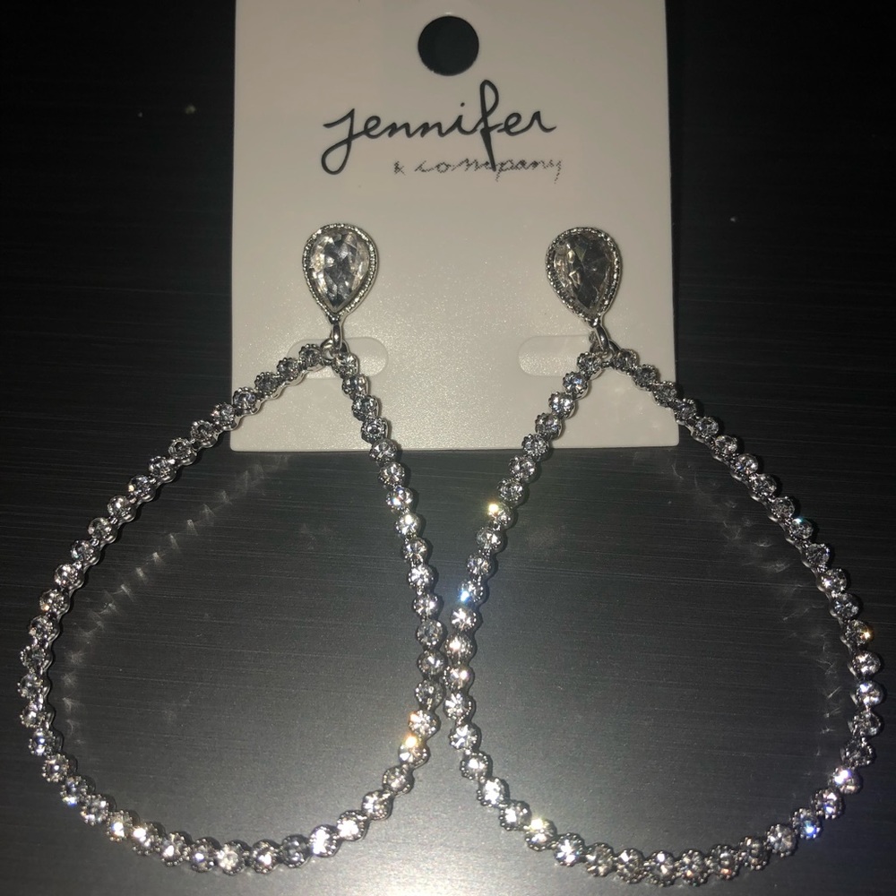 Large Rhinestone Teardrop Hoops - Picture 2 of 5